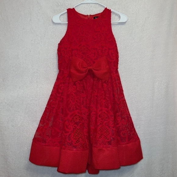 Bardot Red Lace Kids Formal Dress - Picture 1 of 6